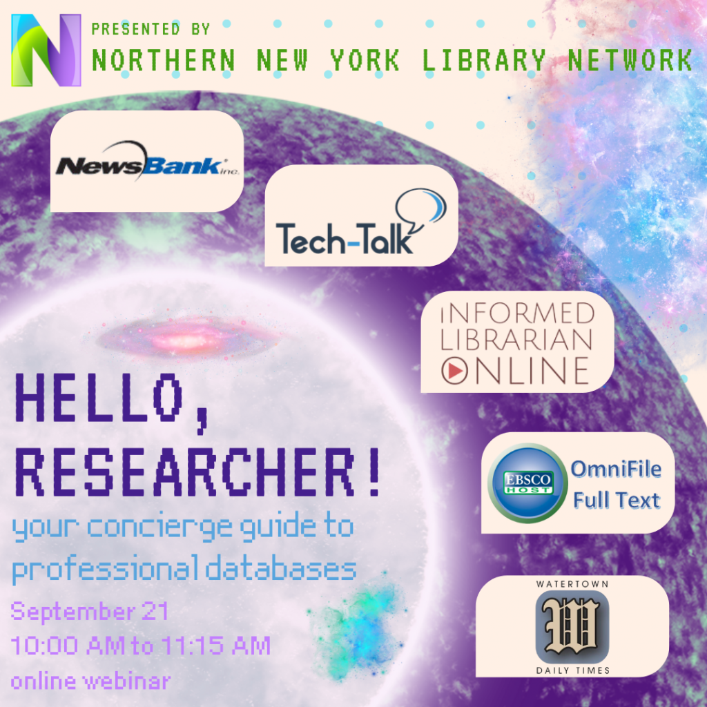 flyer for 9/21/23 webinar on NNYLN databases for members